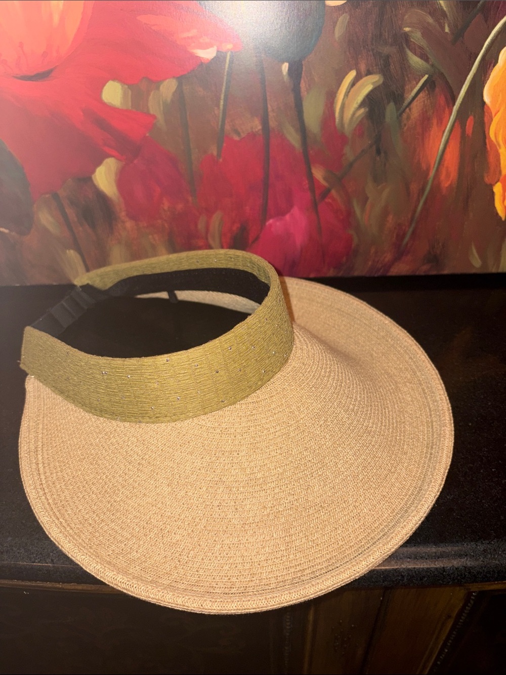 NWOT Women's Straw Visor Sun Hat - Olive Band